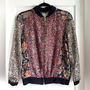 Zara Lace Jacket, Floral Lace Bomber Jacket With Brass Zipper, Made In Morocco